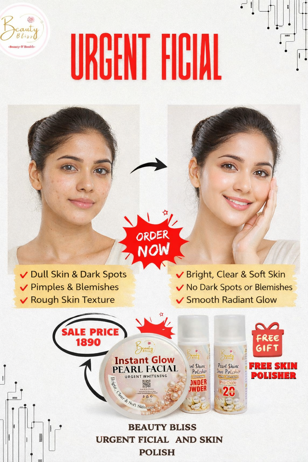 ( Shine Glow Deal ) Pearl Facial Clear & Glow With Free Skin Polisher