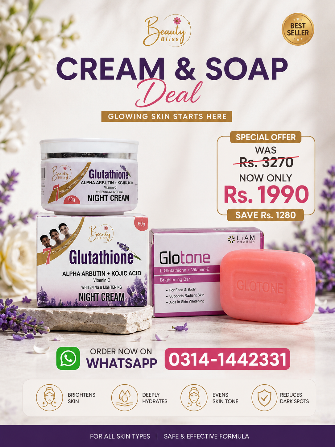 Glutathione Night Cream & Glutathione Soap Deal