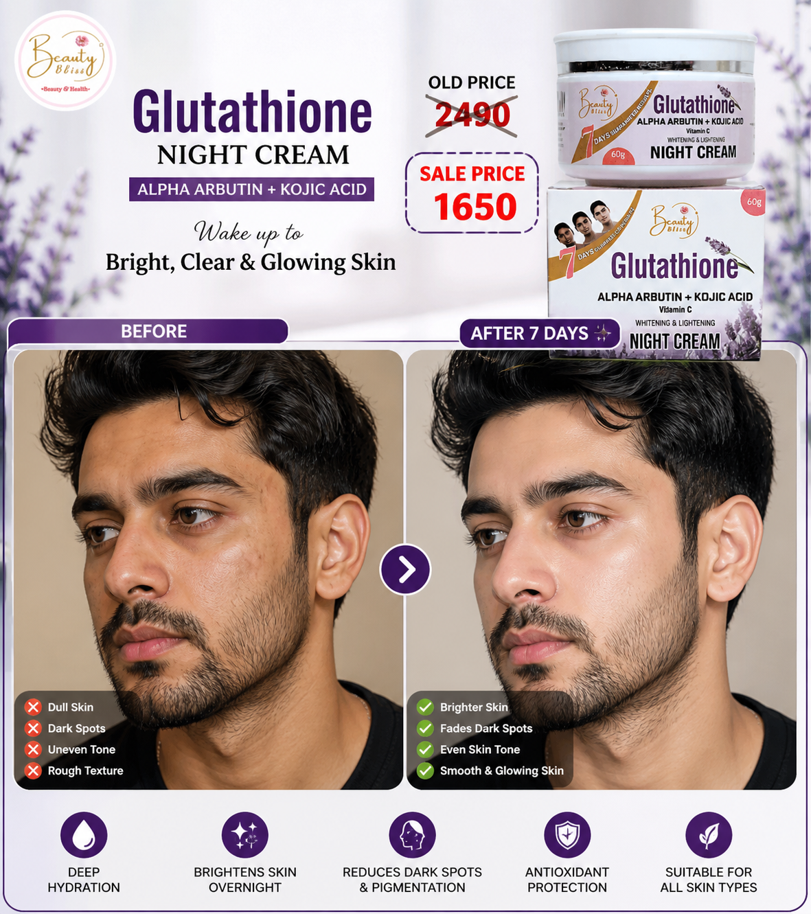 Glutathione Night Cream Best Result ( Face , Hand & Feet Cream )