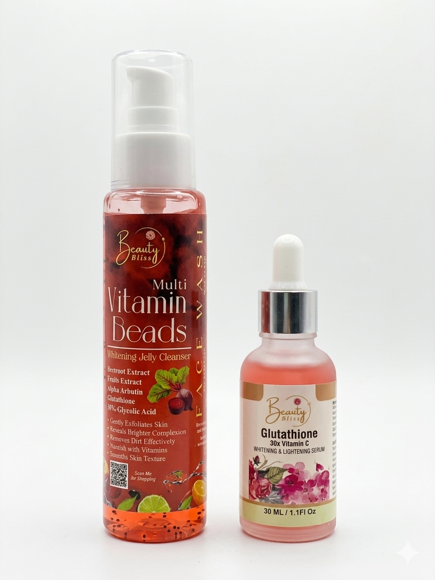 Glutathione Serum +FREE Vitamin Beads Jelly Cleanser Face Wash Combo Deal