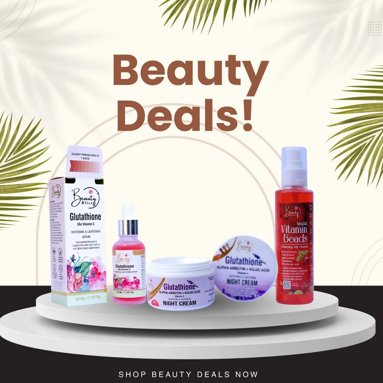 ( BEAUTY DEAL ) Glutathione Serum + Vitamin Beads Face Wash &  Night Cream 35 grams